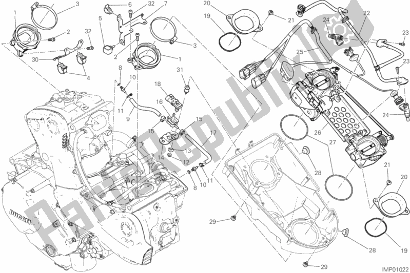 All parts for the Throttle Body of the Ducati Monster 1200 S USA 2018
